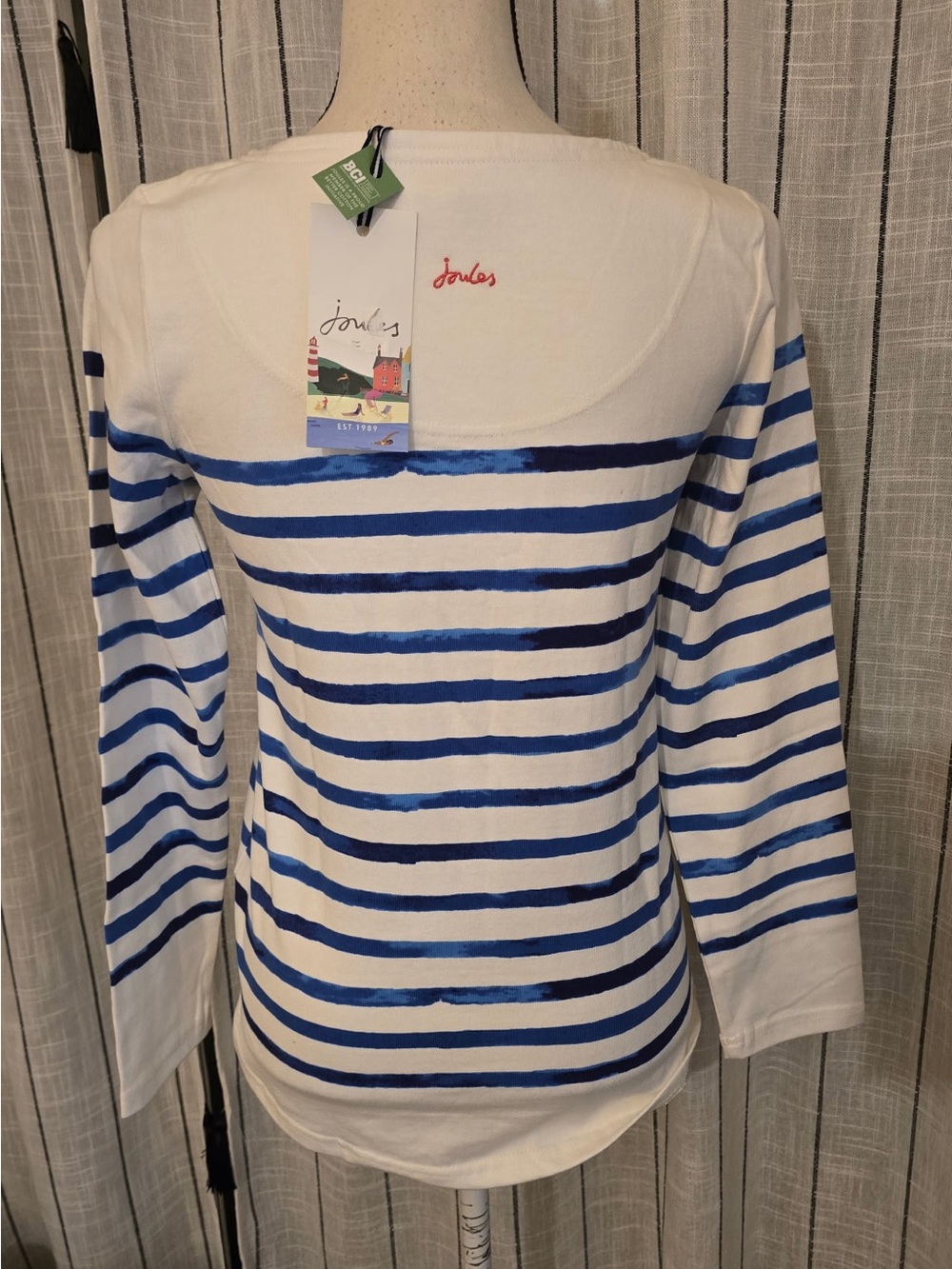 Joules White & Blue Striped Sequin Lobster Crew Neck Sweater - Picture 3 of 4